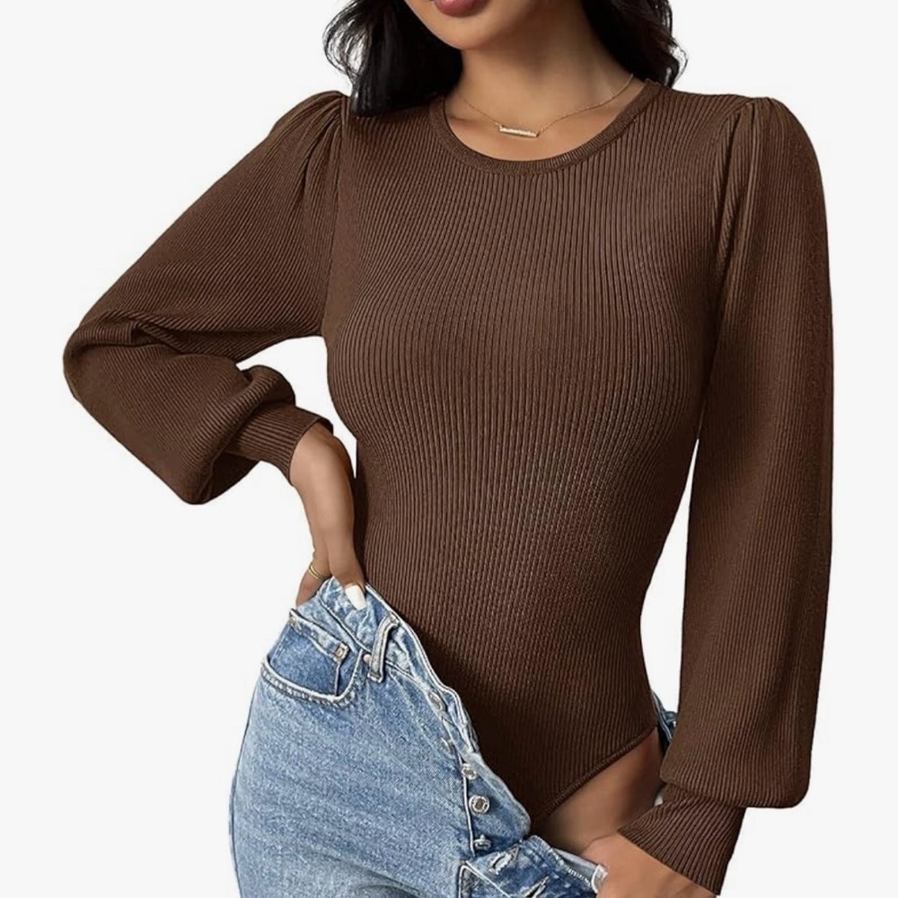Zeagoo | NWT Chic Brown Ribbed Bodysuit